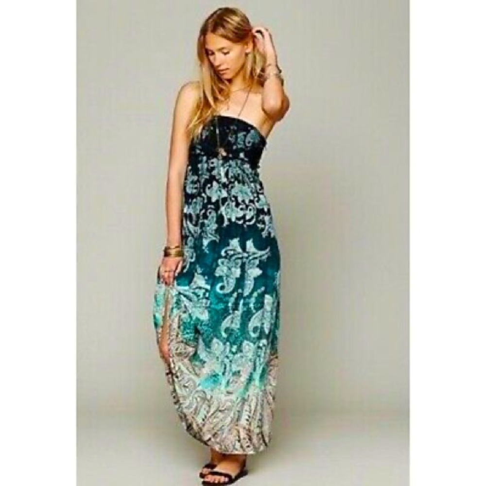 Free People Ombré Paisley Maxi Strapless Dress XS